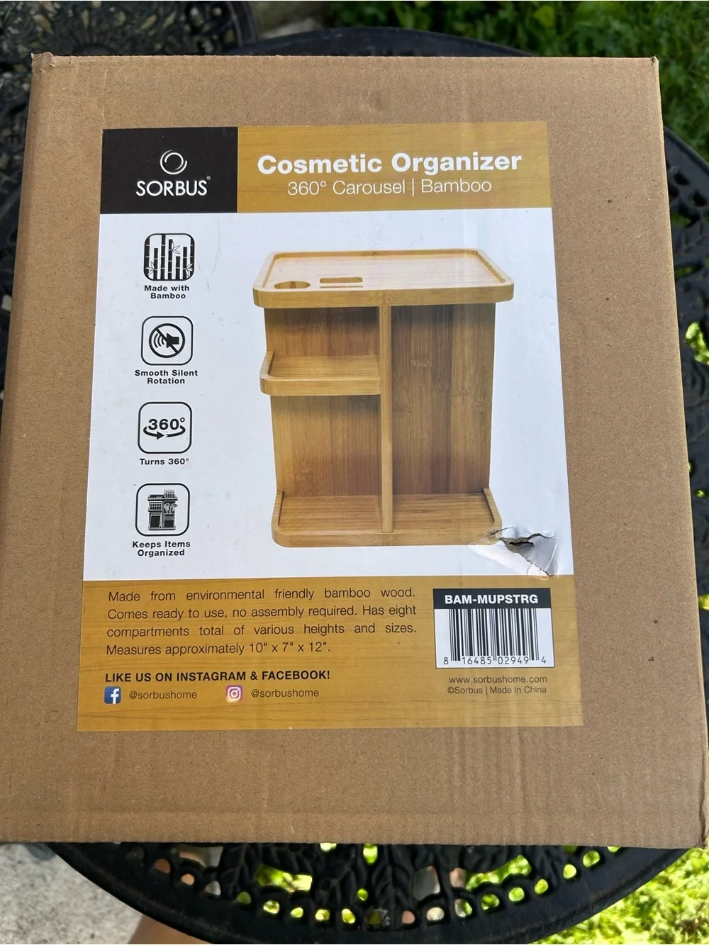 Bamboo Cosmetic Organizer - Natural Bamboo 360° Carousel